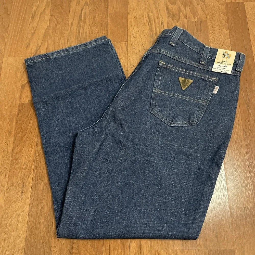 NOS Texas Jeans Mens 44x32 Relaxed Fit Fire Resistant Denim Pants Made In USA